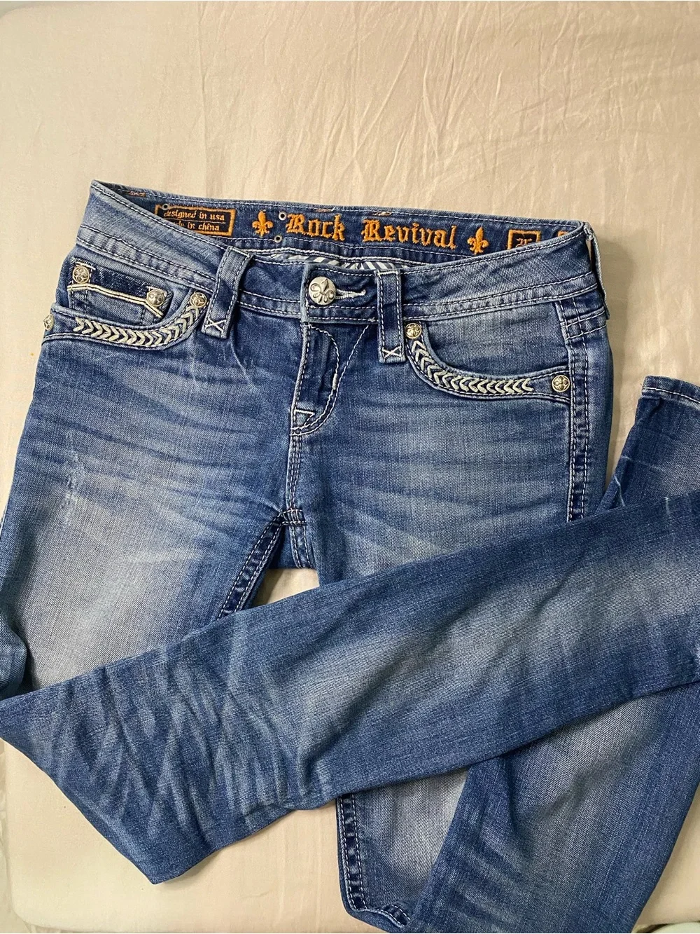 Rock Revival Etty Skinny Jeans Size 26 Embellished Y2K Heavy Stitch - Picture 9 of 9